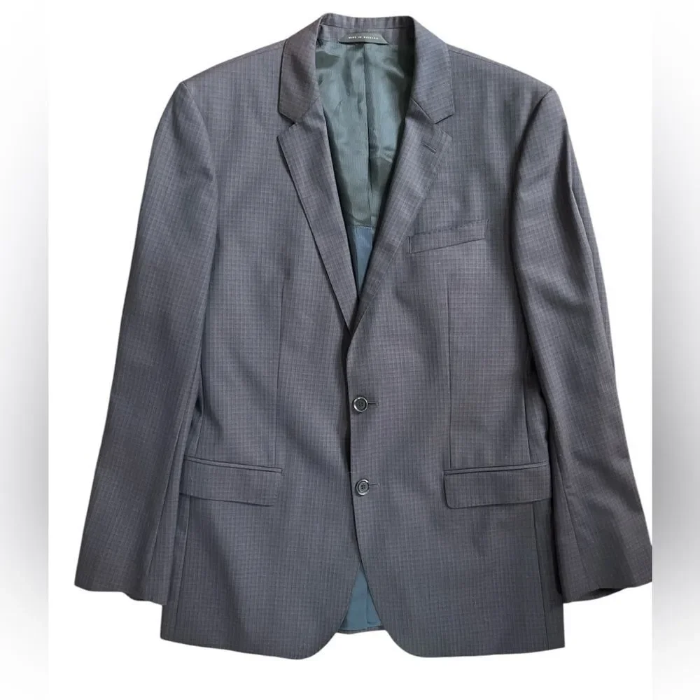 Hugo Boss Blue Blazer Size 42L 100% Virgin Wool Preppy Designer Classic Coat